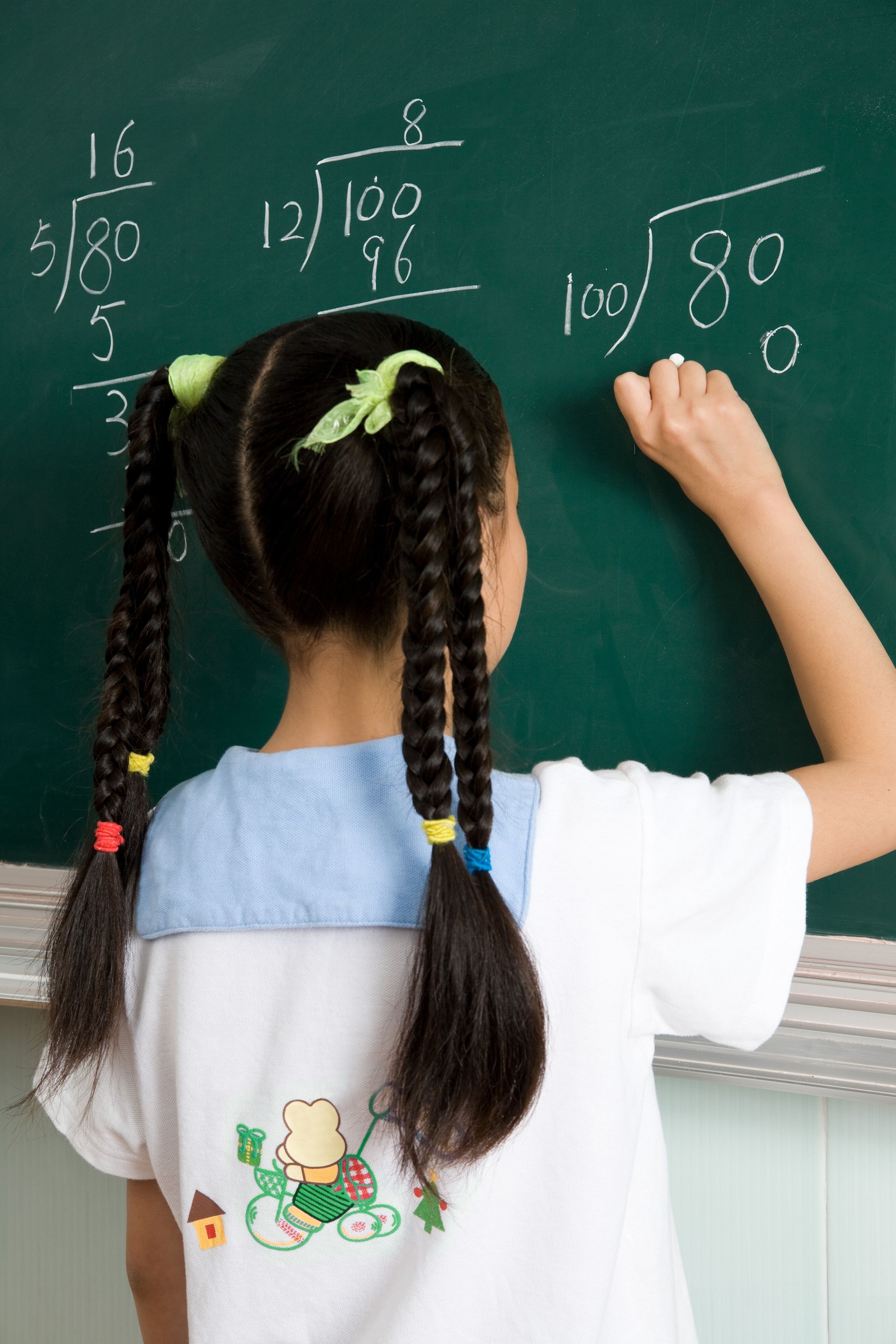 A girl writing on blackboard